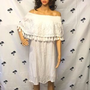 Brand New White Off-Shoulder White Tassel Dress